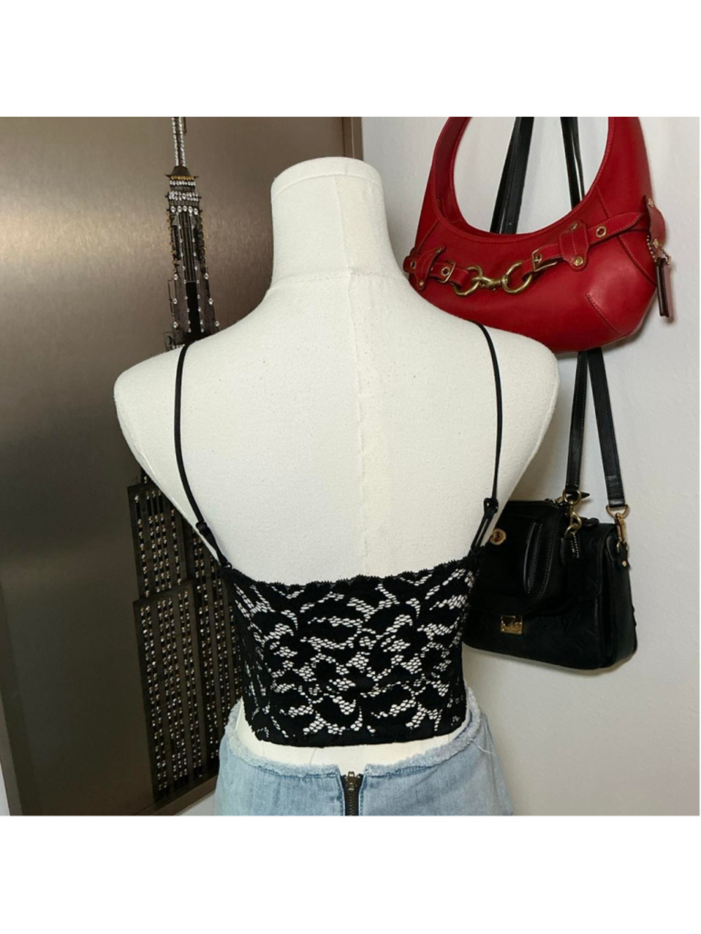 Black Lace Longline Bralette Crop Top Y2K Size Small - Picture 3 of 3